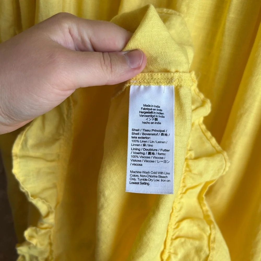 J. Crew Long Sleeved Linen Tiered Maxi Dress Sz‎ L/XL Yellow